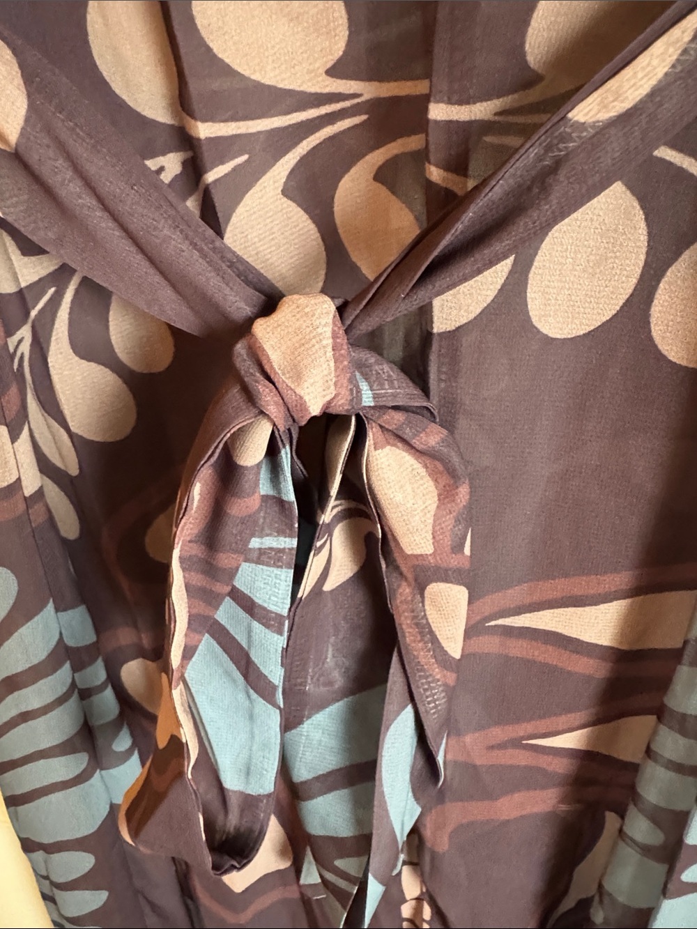 Women’s Semi Sheer Floral V-Neck Beach Coverup Dress - Taupe & Dusty Blue Belt - Picture 6 of 13
